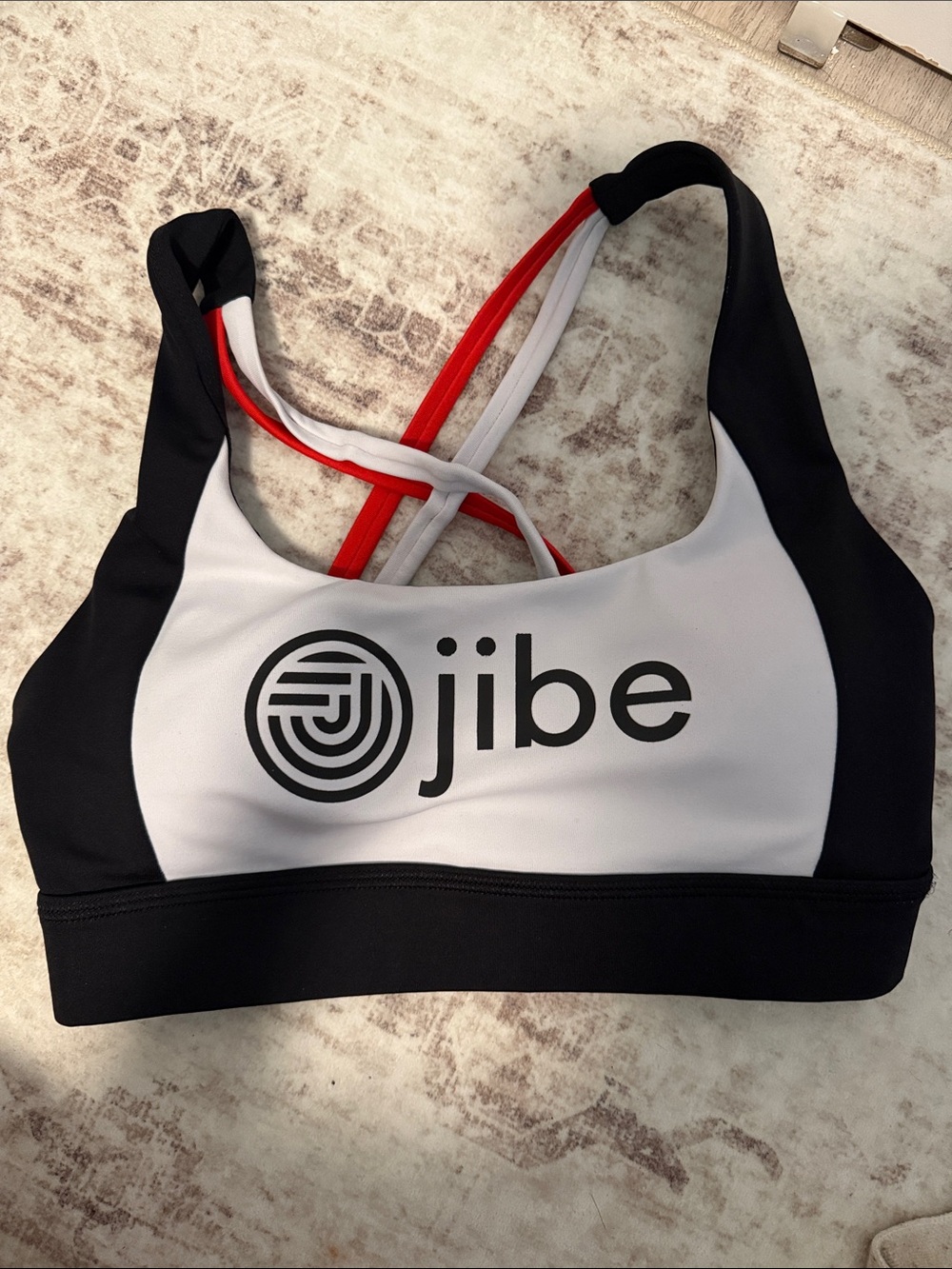 Lilybod Black & White Sports Bra with Red Straps
